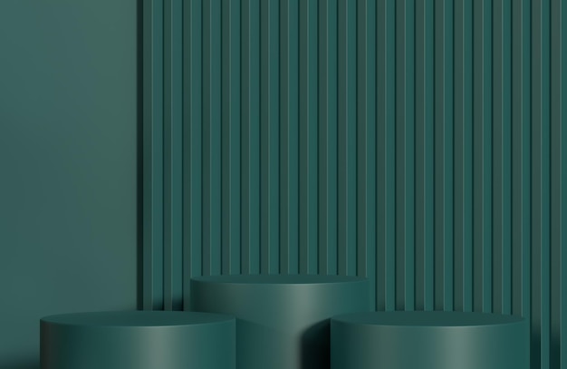 Podium de cylindre vert pour la présentation du produit sur fond de mur dentelé vert modèle minimal de style 3d et illustration