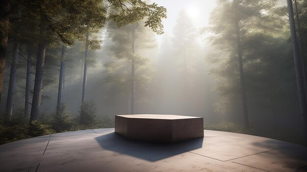 Photo podium dans la forêt tropicale pour la présentation du produit et une lumière venant du haut