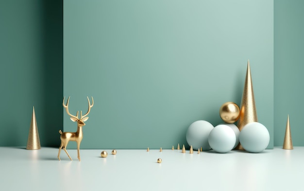 Podium avec décoration de Noël par des cerfs dans le style de gris clair et d'or généré par l'IA