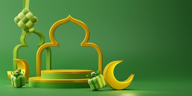 Podium du ramadan 3d sur fond vert