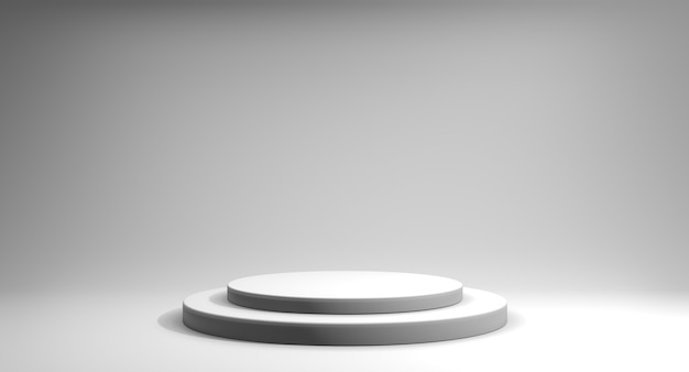 Podium d'escalier minimaliste blanc rendu 3D sur fond blanc