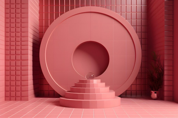 Un podium d'escalier rose