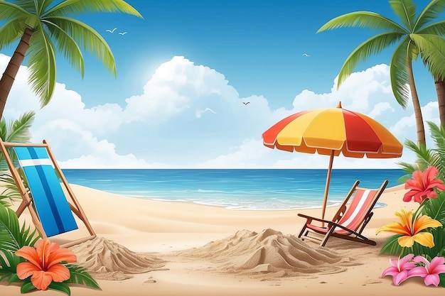 Podium d'été affichage pile de fleurs de sable cocotier plage plage de parapluie