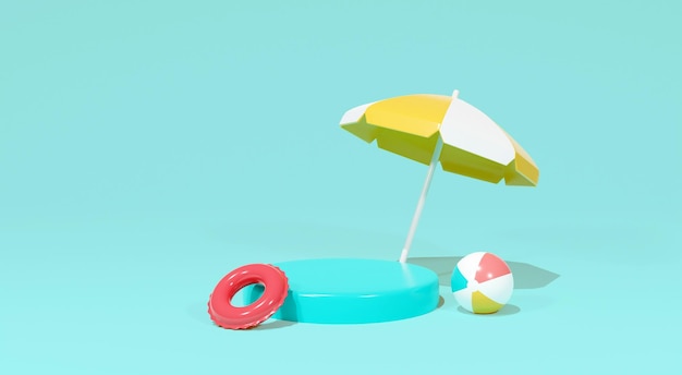 podium d'été avec parasol et accessoires de plage présentoir de produits d'été