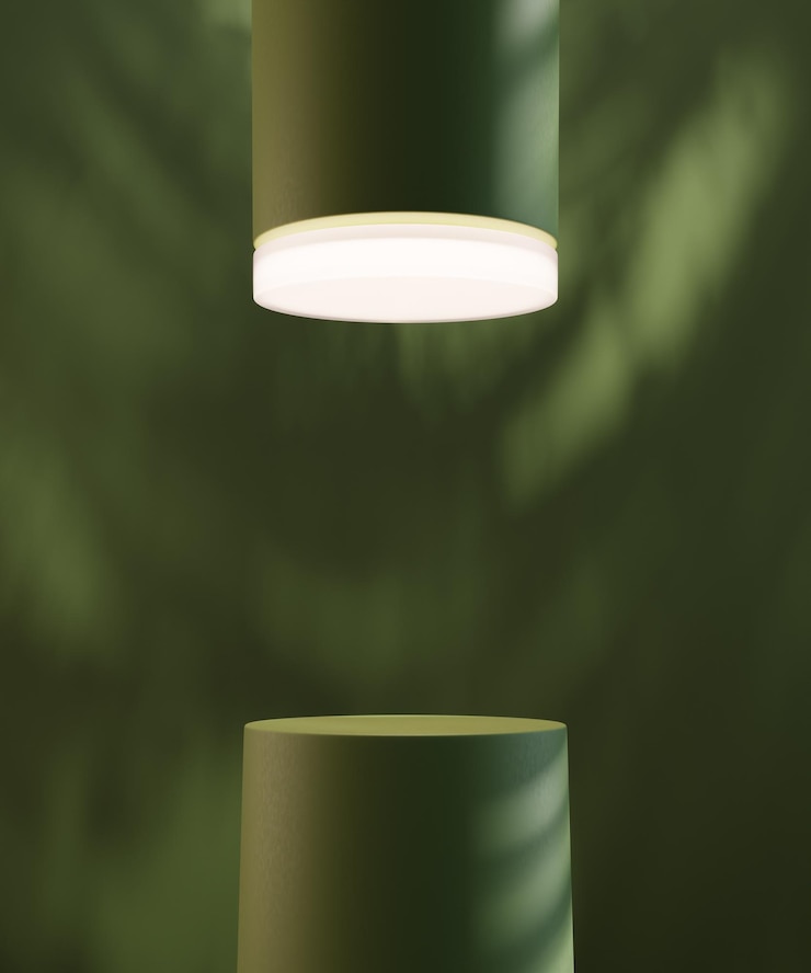 Photo podium flottant vert et blanc avec projecteur