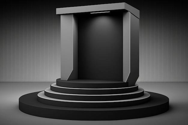 Un podium avec un fond noir et une lumière dessus.