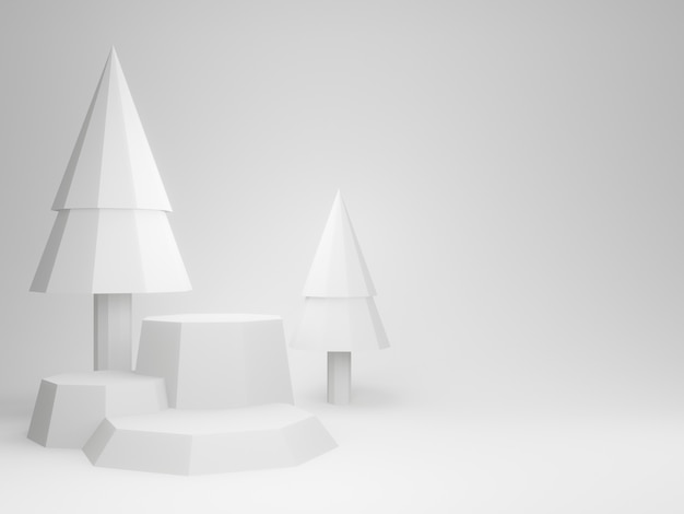 Podium de la forêt blanche en rendu 3D