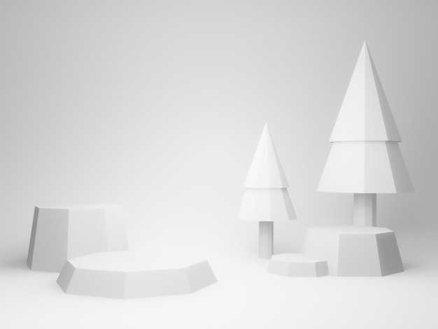 Podium de la forêt blanche en rendu 3D