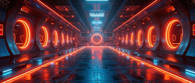 Le podium futuriste de science-fiction Le stade futuriste au néon 3D