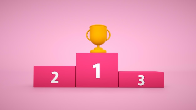 Podium des gagnants sur fond rose avec numéro place Plate-forme de studio Scène d'exposition et de présentation