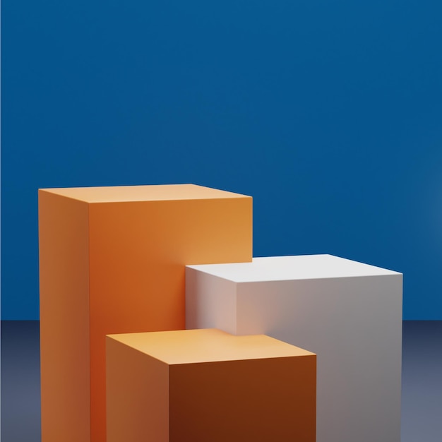 Podium géométrique 3D orange et bleu pour l'affichage du produit