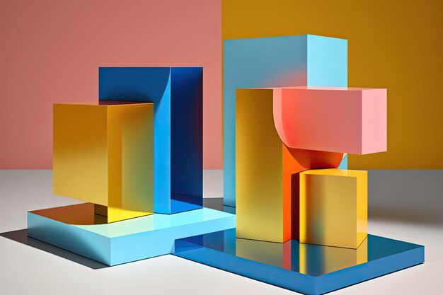 Podium géométrique minimaliste avec des blocs de couleurs vives copiez l'espace pour le texte