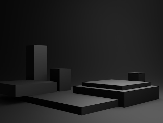 Podium géométrique noir 3D Fond de pièce sombre