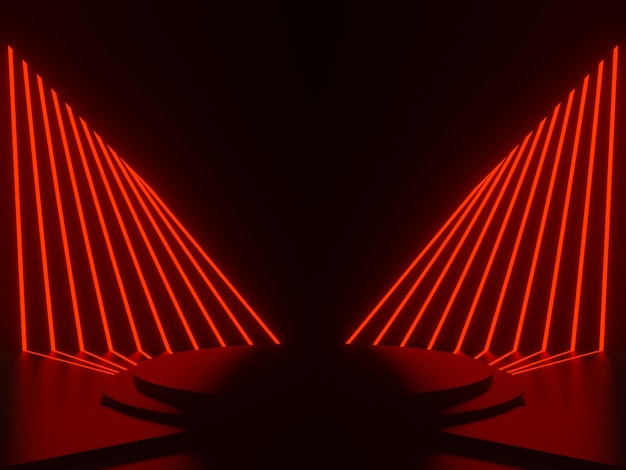 Podium géométrique noir 3D avec des néons rouges