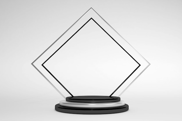 Podium géométrique noir et blanc minimal 3D isolé sur fond blanc Scène minimale avec des formes géométriques