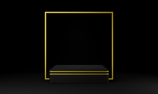 Podium géométrique noir et or. Fond sombre. illustration 3D.