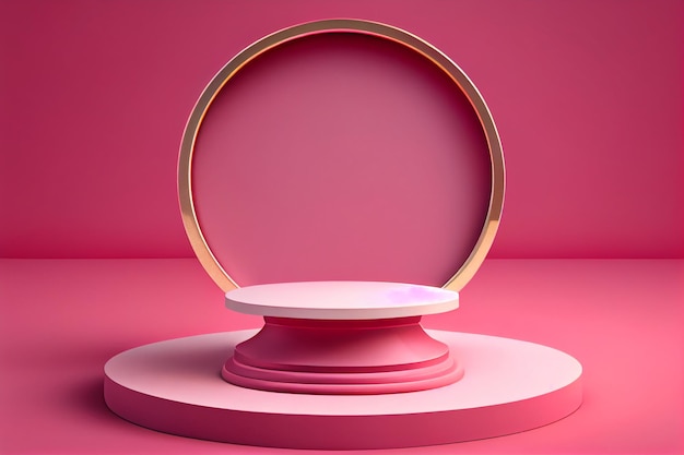 Podium géométrique rose ou fond de piédestal Concept de design minimal vierge généré par l'IA