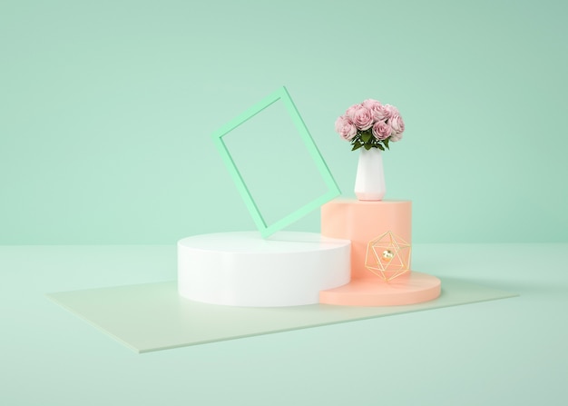 podium géométrique avec vase à fleurs pour support de produit