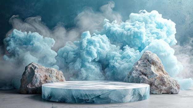 Podium de glace vide, scène hivernale, arrière-plan de la présentation de la neige, affichage de la plate-forme de produit