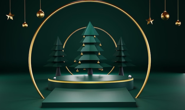 Podium Joyeux Noël rendu 3D ton vert