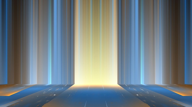 Podium lumineux mur réflexion néon verre formes géométriques floues futurisme couleurs vives rayures Vitrine pour un produit de beauté rendu 3d
