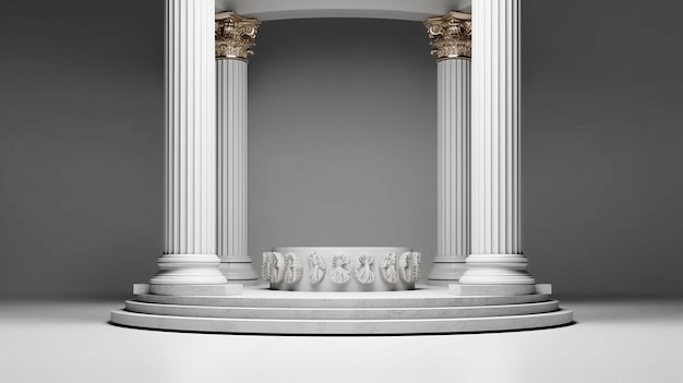 Podium de luxe 3d avec colonne romaine pour l'affichage de produits réalisé par IA générative