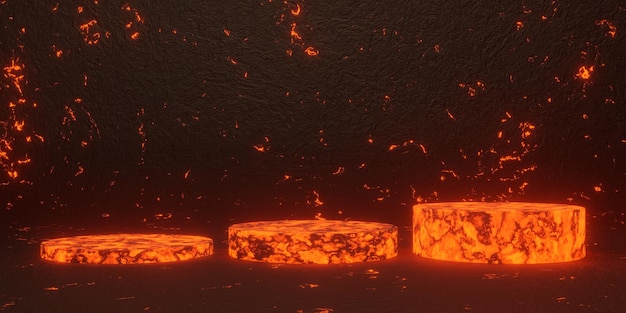 Podium de magma volcanique abstrait rendu 3D