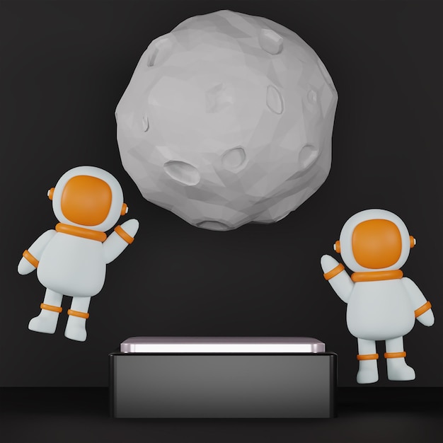 Podium de maquette de lune et d'astronaute pour la présentation du produit