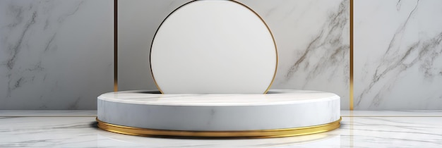Podium en marbre blanc avec incrustations d'or sur fond pour l'affichage du produit composition 3d Générer AI
