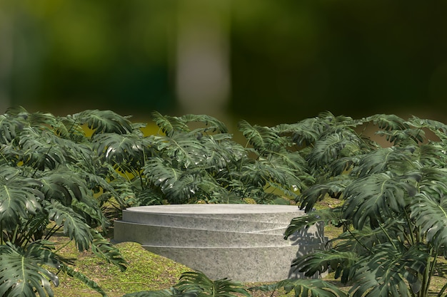 Podium en marbre blanc avec des plantes