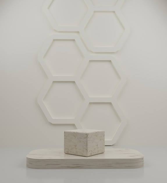 Photo podium en marbre géométrique 3d et fond doux en nid d'abeille pour le placement de produit