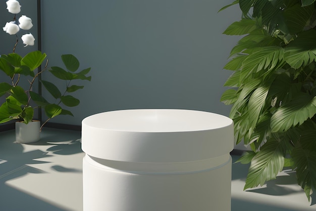 Podium En Marbre Rond Dans La Forêt Tropicale Pour La Présentation Du Produit Et Le Mur Vert AI Générative 3D Pour Les Produits De Beauté Naturels Parfums Cosmétiques Maquettes