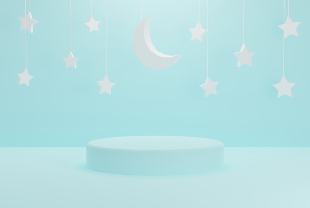 Podium minimaliste de ciel bleu avec des étoiles ramadan kareem pour des événements vacances et etc illustration 3d