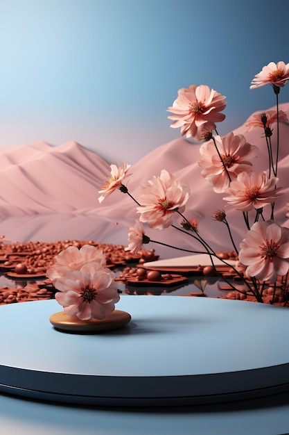 Podium minimaliste avec des fleurs
