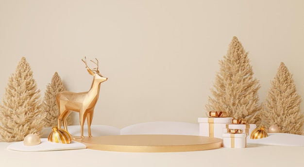 Podium de Noël pour le produit de présentation de marque et d'emballage avec boîte-cadeau de Noël. rendu 3D