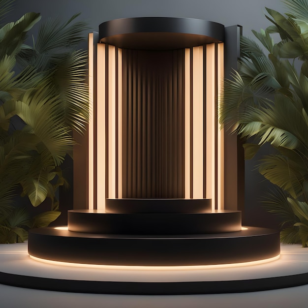 Podium noir sur fond tropical moderne pour le rendu 3D du placement de produit