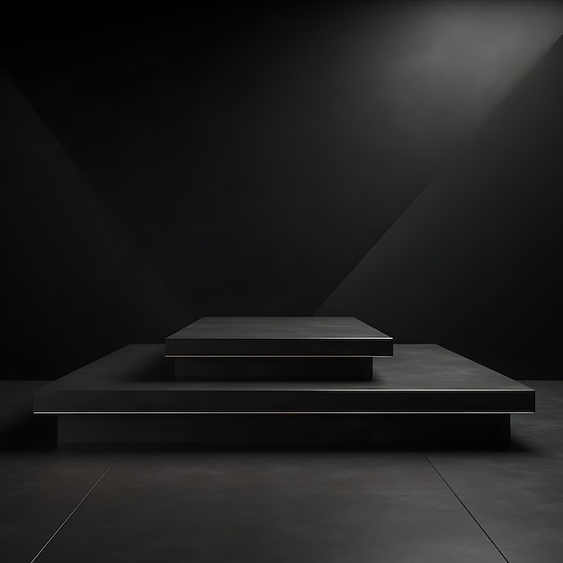 Podium noir vide sur fond sombre rendu 3D