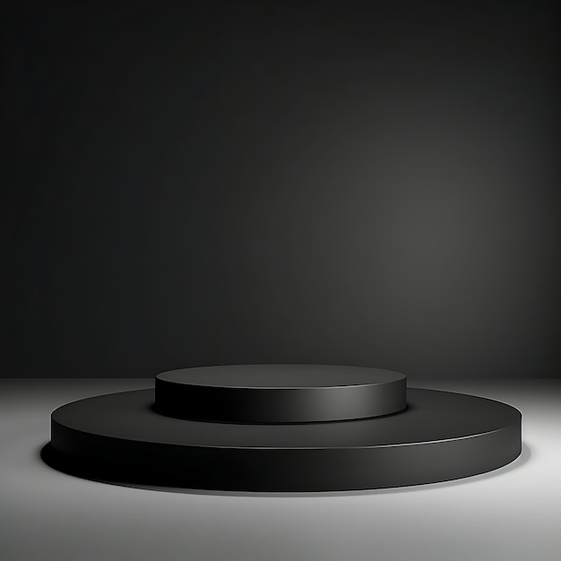 Podium noir vide sur fond sombre rendu 3D