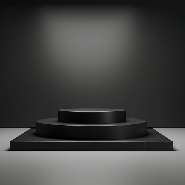 Podium noir vide sur fond sombre rendu 3D