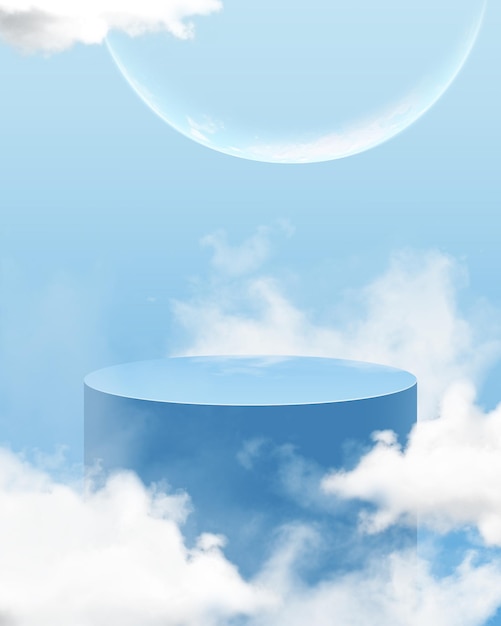 Podium avec des nuages et un ciel bleu en arrière-plan