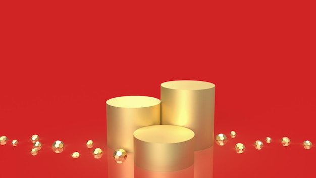 Le podium en or sur fond rouge pour la vitrine ou le rendu 3d du concept actuel