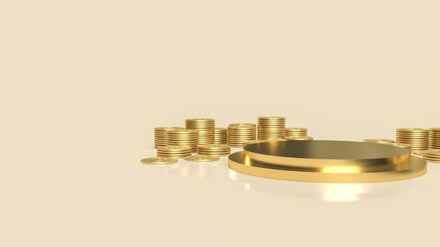 Le podium d'or et les pièces de monnaie pour le rendu 3d de présentation