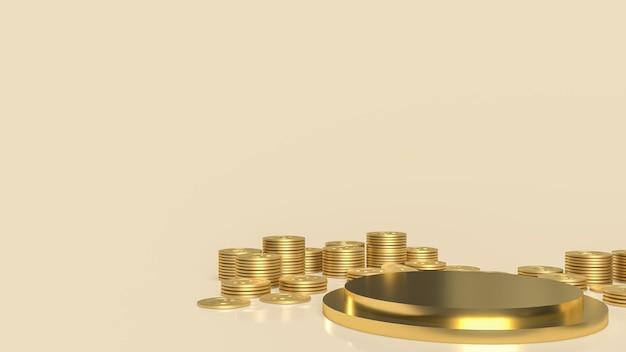 Le podium d'or et les pièces de monnaie pour le rendu 3d de présentation