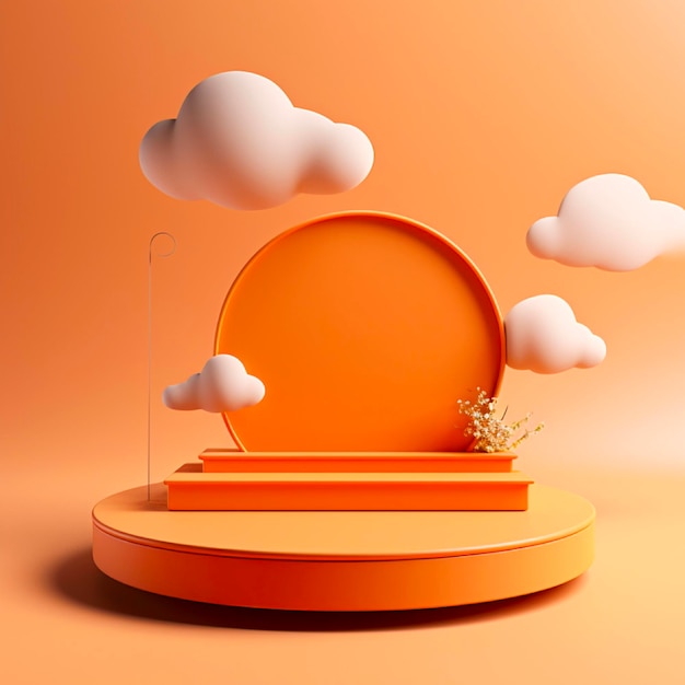 Podium orange avec nuage sur fond pastel Vitrine de scène conceptuelle pour la promotion du produit