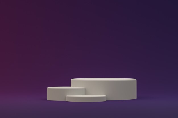 Podium ou piédestal blanc minimal sur fond violet abstrait pour la présentation de produits cosmétiques