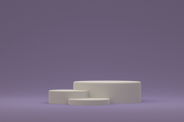 Podium ou piédestal blanc minimal sur fond violet abstrait pour la présentation de produits cosmétiques