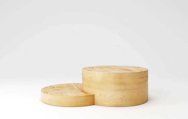 Podium de piédestal en bois, forme ronde, support de produit, rendu 3d.