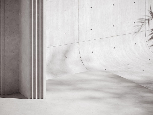 Podium de piédestal en pierre pour la présentation du produit Ombre de parasol sur le rendu 3d de mur de béton gris