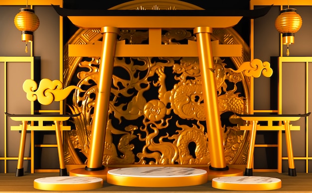 Podium - Piédestal pour les produits japonais traditionnels. Décoration 3D