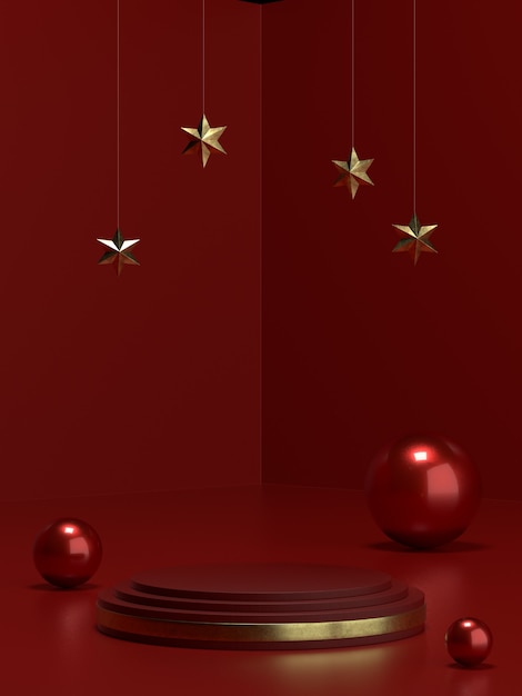 Podium ou piédestal de produits de Noël pour bannière ou promo. Illustration 3D